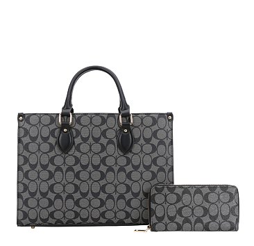 2-IN1 Oval Print Tote / Satchel W Wallet Set