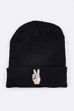 Chic Victory Sign Language Patch Iconic Beanie LA-MKH3515Q