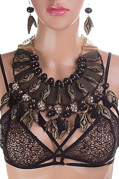 ASSORTED WOODEN BEADS STATEMENT NECKLACE SET
