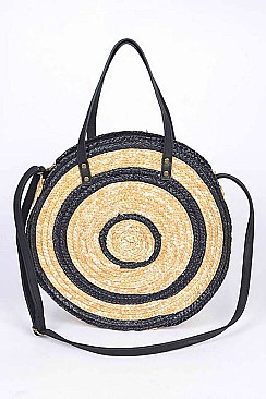 2Tone Raffia Straw Round Bag