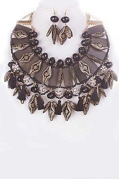 ASSORTED WOODEN BEADS STATEMENT NECKLACE SET