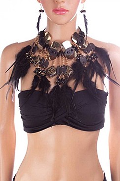 FEATHER STATEMENT NECKLACE SET