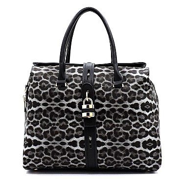 Leopard Padlock Multi Compartment Satchel