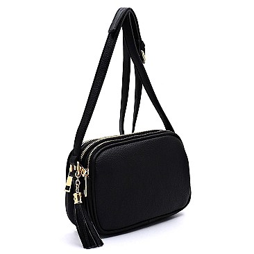 Multi Compartment Tassel Crossbody Bag