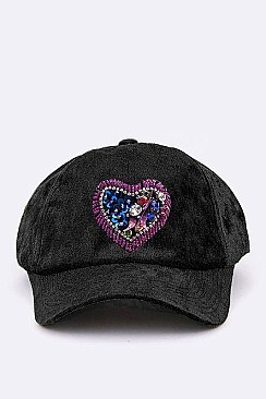 Beaded Heart Patch Velour Cap LA-EMH0927Q