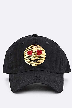 Sequined Emoji Patch Denim Cap LA-EMH0959N