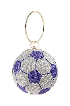 Soccer Ball-Shaped Fully Rhinestoned Hard Case Clutch