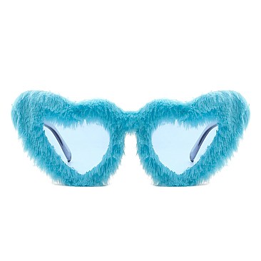 Pack of 12  Heart Shaped Fuzzy Faux Fur Sunglasses