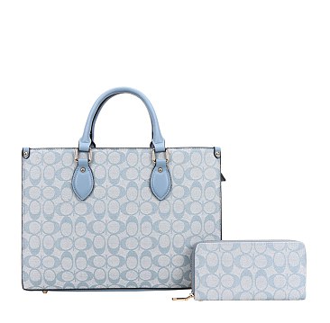 2-IN1 Oval Print Tote / Satchel W Wallet Set