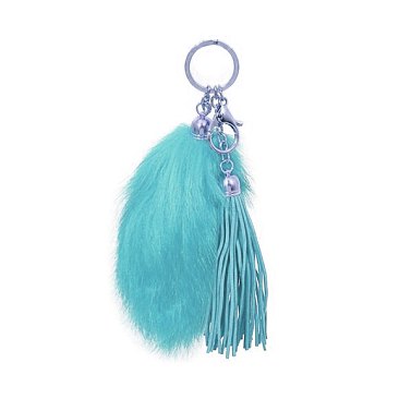 Faux Fur Tail and Suede Tassel Bag Charm Keychain