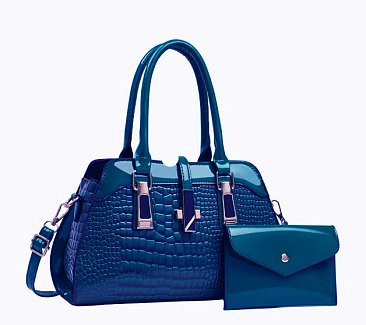 2 in 1 Crocodile & Patent Satchel Pouch Set