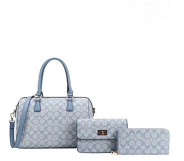 3-IN-1 OVAL PRINTED DUFFLE BOSTON BAG WITH CROSSBODY AND WALLET SET