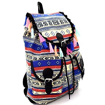 BP6040-LP Thread Tassel Accent Aztec Tribal Drawstring Backpack