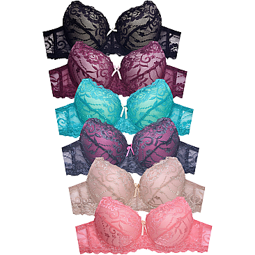PACK OF 6 PIECES SEXY LACE DDD CUP BRA