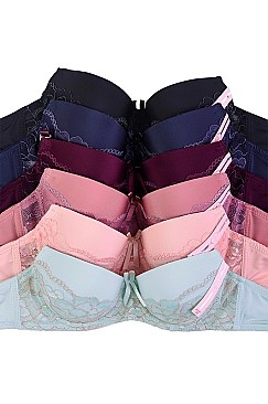 PACK OF 6 PIECES SEXY DEMI CUP PLAIN LACE STRAPLESS BRA MUBR4236PL