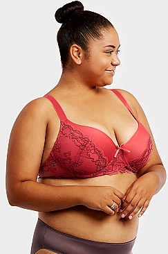 PACK OF 6 PIECES COMFY FULL CUP PLAIN LACE DD CUP BRA, 3 HOOKS & WIDE STRAP  MUBR4276PLDD