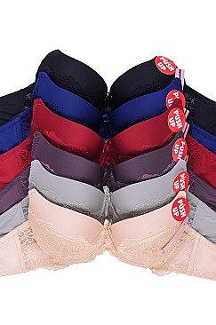 PACK OF 6 PIECES SEXY FULL CUP PLAIN LACE PUSH UP BRA MUBR4287LPU