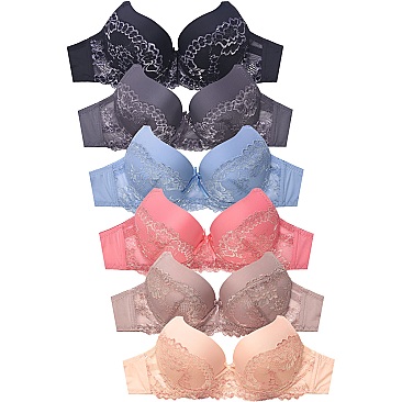 PACK OF 6 PIECES SEXY FULL CUP PLAIN LACE BRA