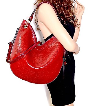 MH-BR7129  Color Block Expandable Single Strap Patent Hobo