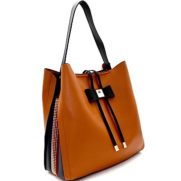 Bow Accent Studded Colorblock Side Compartment Hobo MH-BR7131