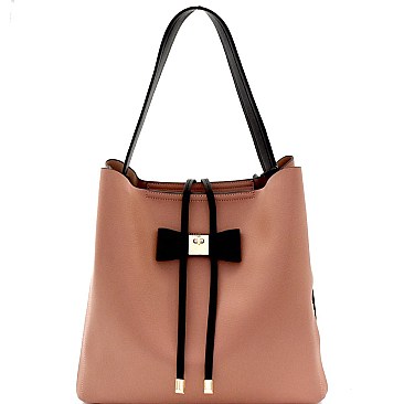 Bow Accent Studded Colorblock Side Compartment Hobo MH-BR7131