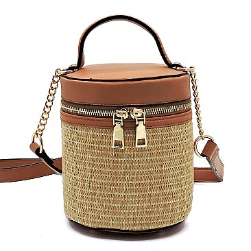 Fashion Straw Cylinder Crossbody Bag Satchel