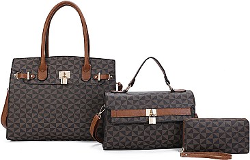 3 IN 1 MONOGRAM PADLOCK SATCHEL-CROSSBODY & WALLET SET