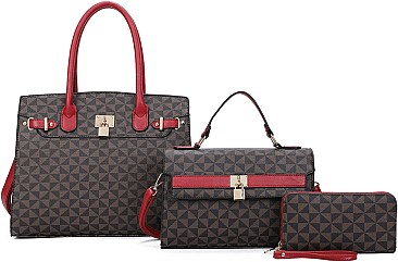 3 IN 1 MONOGRAM PADLOCK SATCHEL-CROSSBODY & WALLET SET