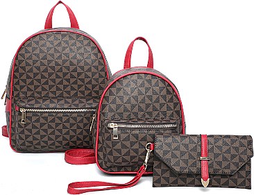 3 in 1 Stylish Monogram Back Pack Clutch Set