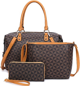 3 in 1 STYLISH CLASSIC MONOGRAM SATCHEL CLUTCH SET