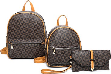 3 in 1 Stylish Monogram Back Pack Clutch Set