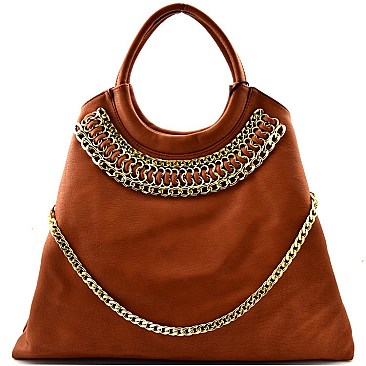 Chain Accent Round Handle Boutique Hobo
