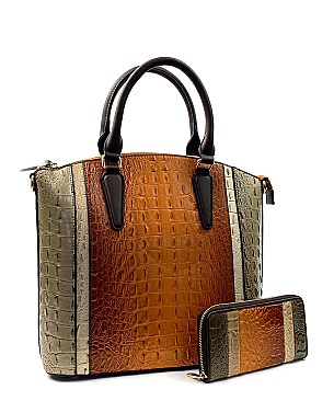 Crocodile Satchel Set With Wallet