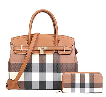 2-in-1 Plaid Monogram Classic Satchel Set