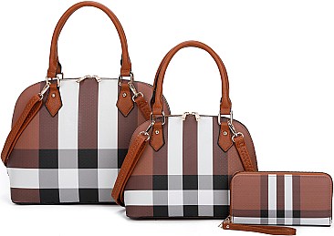 3 in1 Plaid Checker Dome Satchel Set