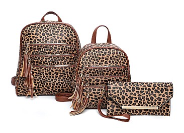 3 in 1 Leopard Print Back Pack Clutch Set