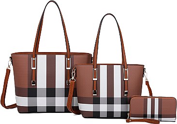 3 In 1 Checker Design Tote Wallet Set - Classic
