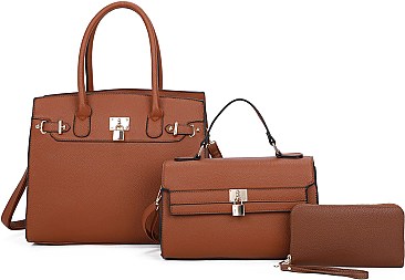 3 IN 1 PADLOCK SATCHEL CROSSBODY & WALLET SET