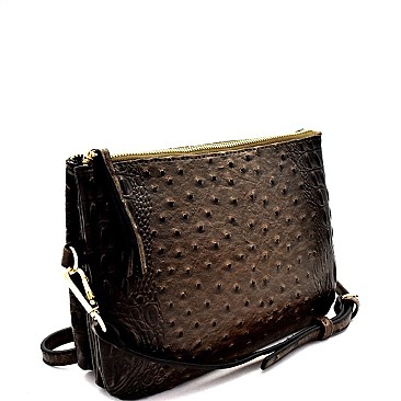 Ostrich Embossed 5-Compartment Cross Body