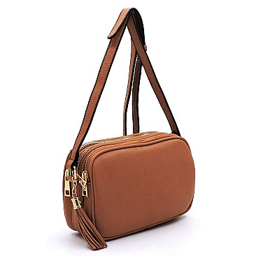 Multi Compartment Tassel Crossbody Bag