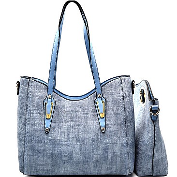 BS1244-LP Handle Accent Satchel 2 in 1 Textured Tote SET