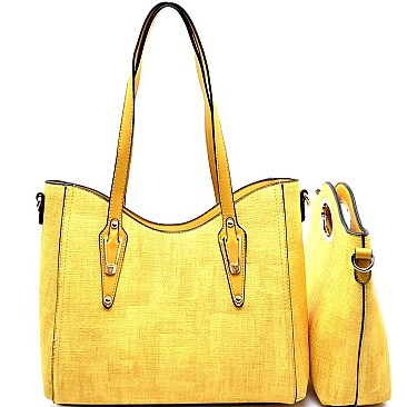 BS1244-LP Handle Accent Satchel 2 in 1 Textured Tote SET