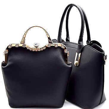 BS1253-LP Metal Handle and Jewel-Top Frame Satchel 2 in 1 Tote