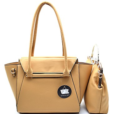 BS1254-LP Handle Accent Satchel 2 in 1 Folded Detail Tote SET