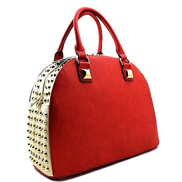 Rhinestone Studded 2 Tone Round Boutique Satchel