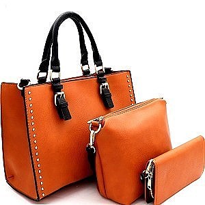 2Tone Side Studs Handbag 3in1 Set