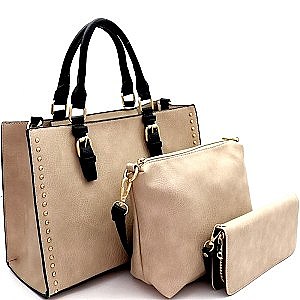 2Tone Side Studs Handbag 3in1 Set