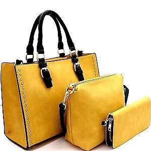 2Tone Side Studs Handbag 3in1 Set