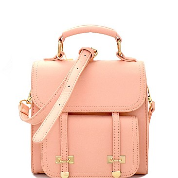 BS2246-LP Buckle Accent Convertible Flap Backpack Satchel