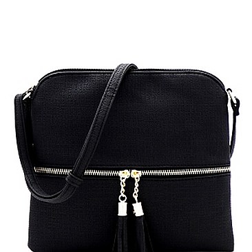 Chic Front Pocket Tassel Accent Textured Cross Body Bag MH-BS2309F